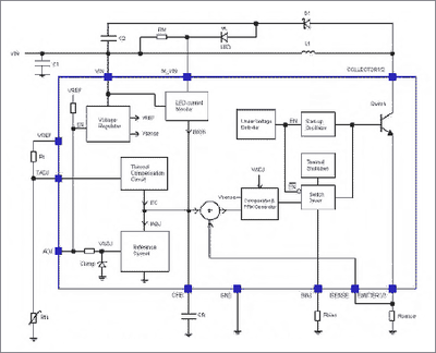 Block diagram of ZXLD132x: Datasheets can be found at http://www.zetex.com/3.0/3-3-2b.asp?rid=172