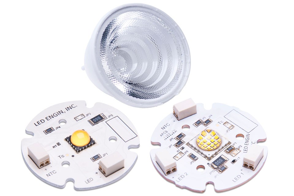LEDEngin LZC 12 and LZP 24 emitters are now available on connector boards for easy assembly of SSL fixtures