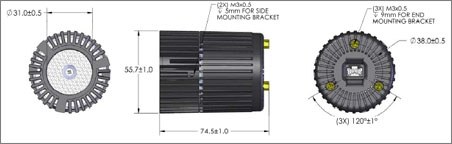 LuxSpot mechanical dimensions in mm.