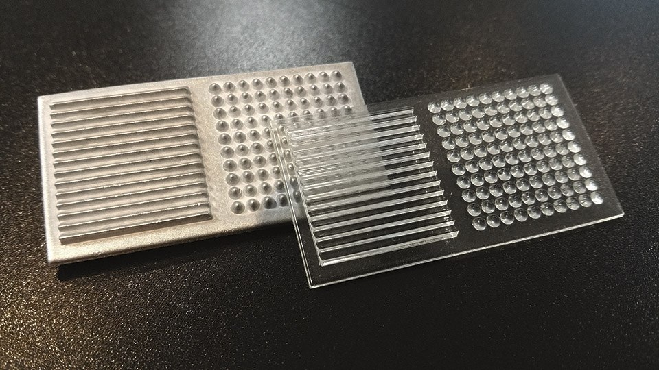 Figure 8: In addition to optical quality parts, imprints of part positives enable rapid material replacement for other lighting system components, such as metals