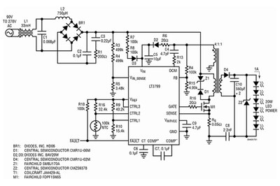 TRIAC Dimmable 20W Offline LED Driver Using the LT3799